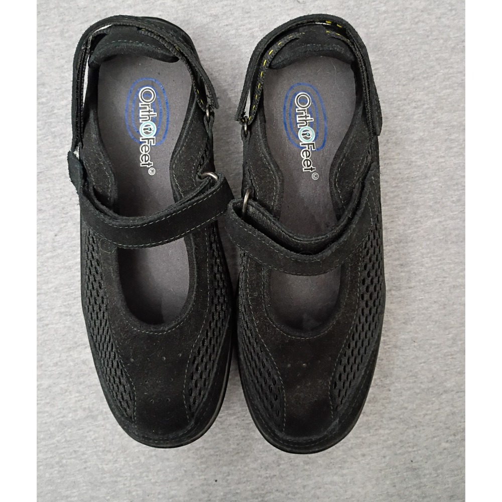 Orthofeet Womens Black Mesh Suede Mary Jane Orthopedic Comfort Shoes